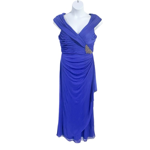 Alex Evenings L116617 Blue Long Surplice Embellished Pleated Cocktail Dress - 10 - Picture 3 of 7